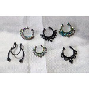 Unisex Non Piercing Septum Nose Ring Jewelry Set of 6 Clip On Hoops NEW